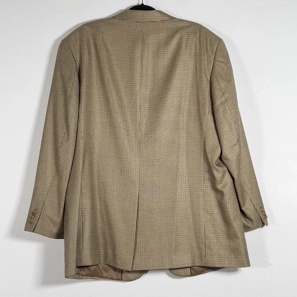 Pronto Moda Italia Cashmere Silk Wool‎ Blazer Mens Sz 46R Houndstooth Brown